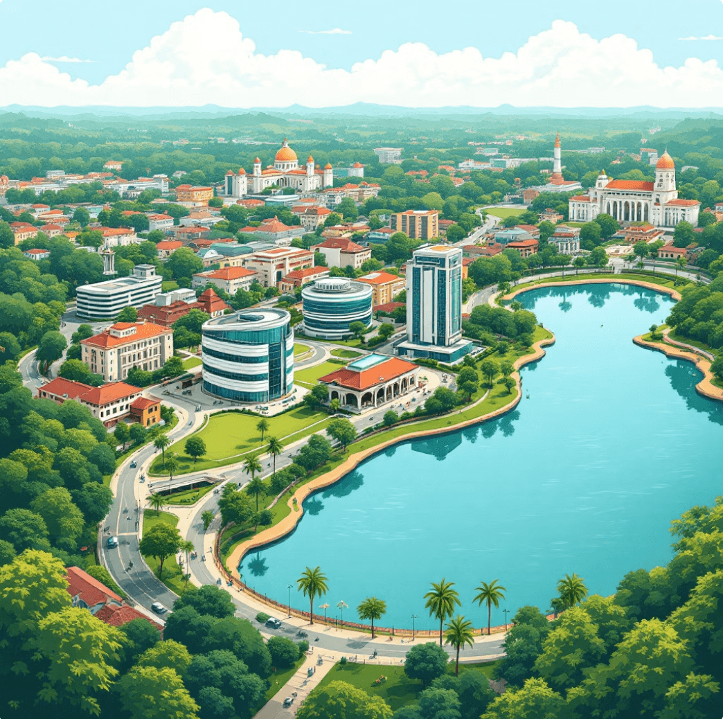 Aerial view of Ranchi city and lake